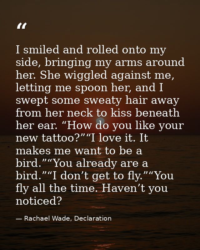 I smiled and rolled onto my side, bringing my arms around her. She wiggled against me, letting me spoon her, and I swept — Rachael Wade, Declaration