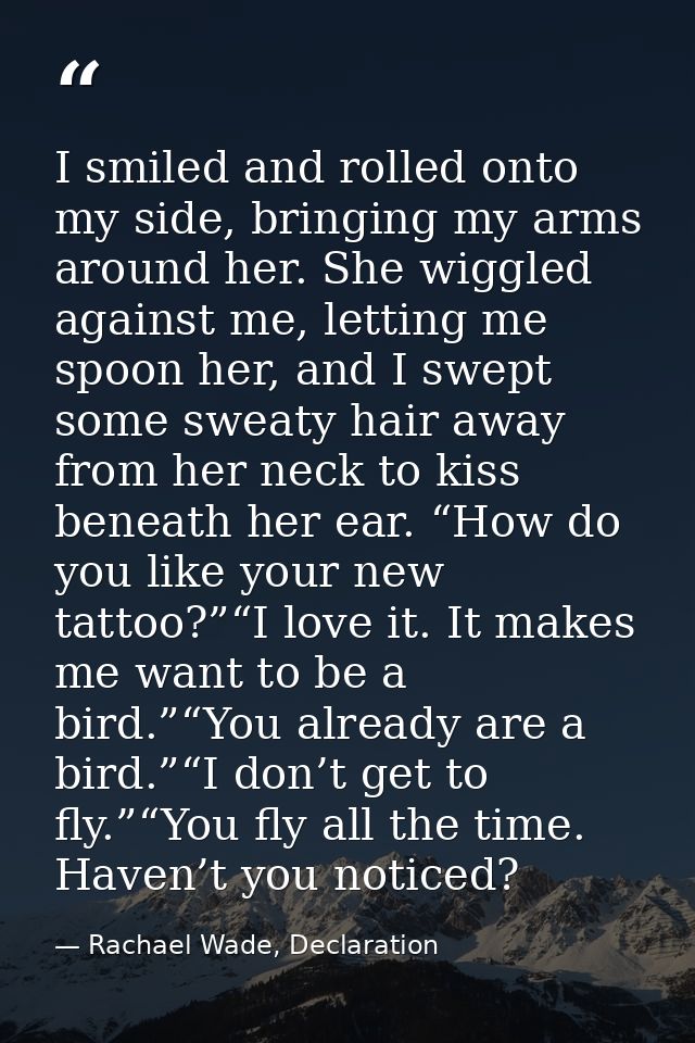 I smiled and rolled onto my side, bringing my arms around her. She wiggled against me, letting me spoon her, and I swept — Rachael Wade, Declaration