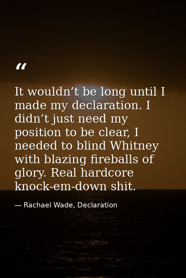 It wouldn’t be long until I made my declaration. I didn’t just need my position to be clear, I needed to blind Whitney w — Rachael Wade, Declaration