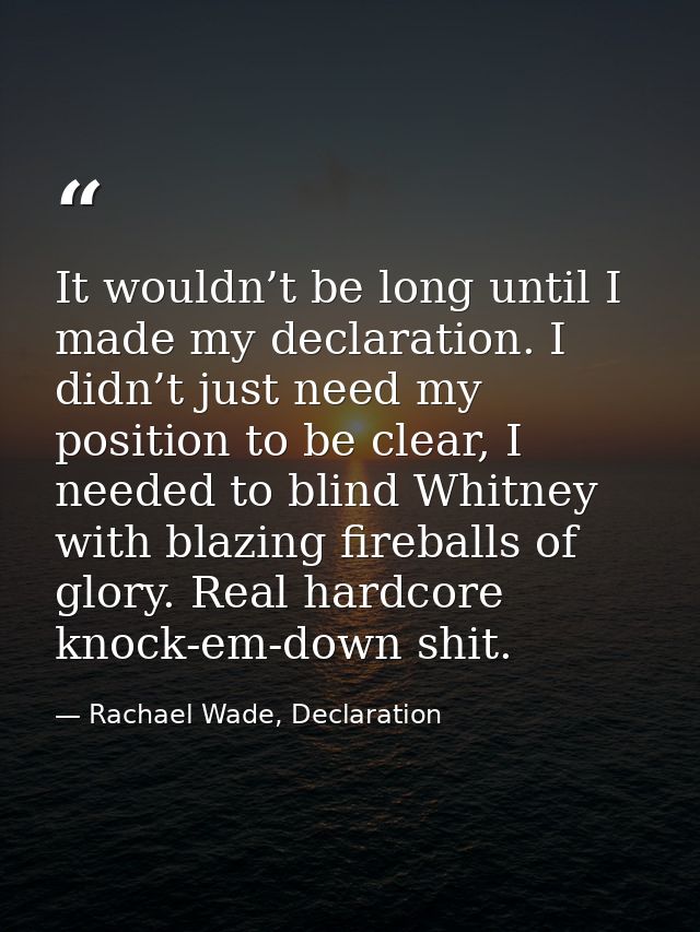 It wouldn’t be long until I made my declaration. I didn’t just need my position to be clear, I needed to blind Whitney w — Rachael Wade, Declaration