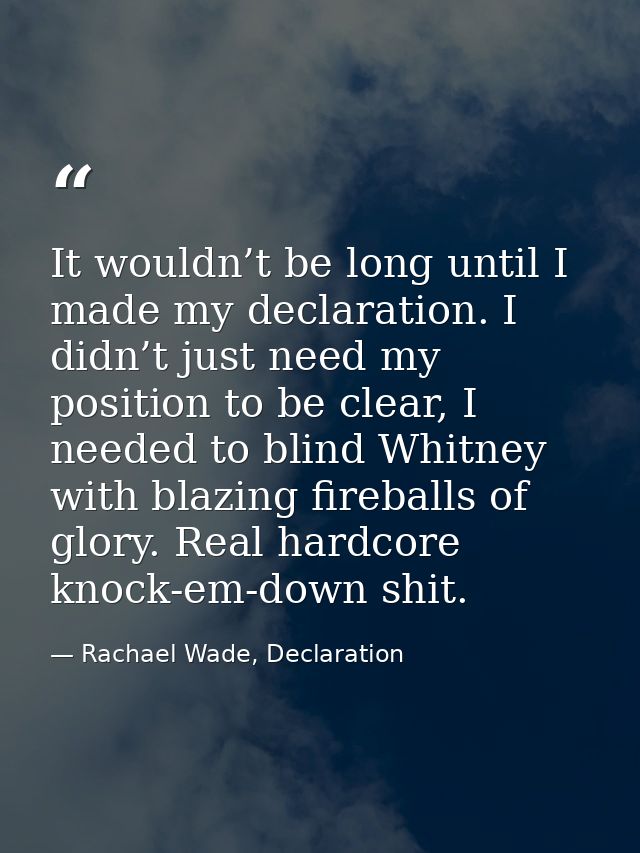 It wouldn’t be long until I made my declaration. I didn’t just need my position to be clear, I needed to blind Whitney w — Rachael Wade, Declaration