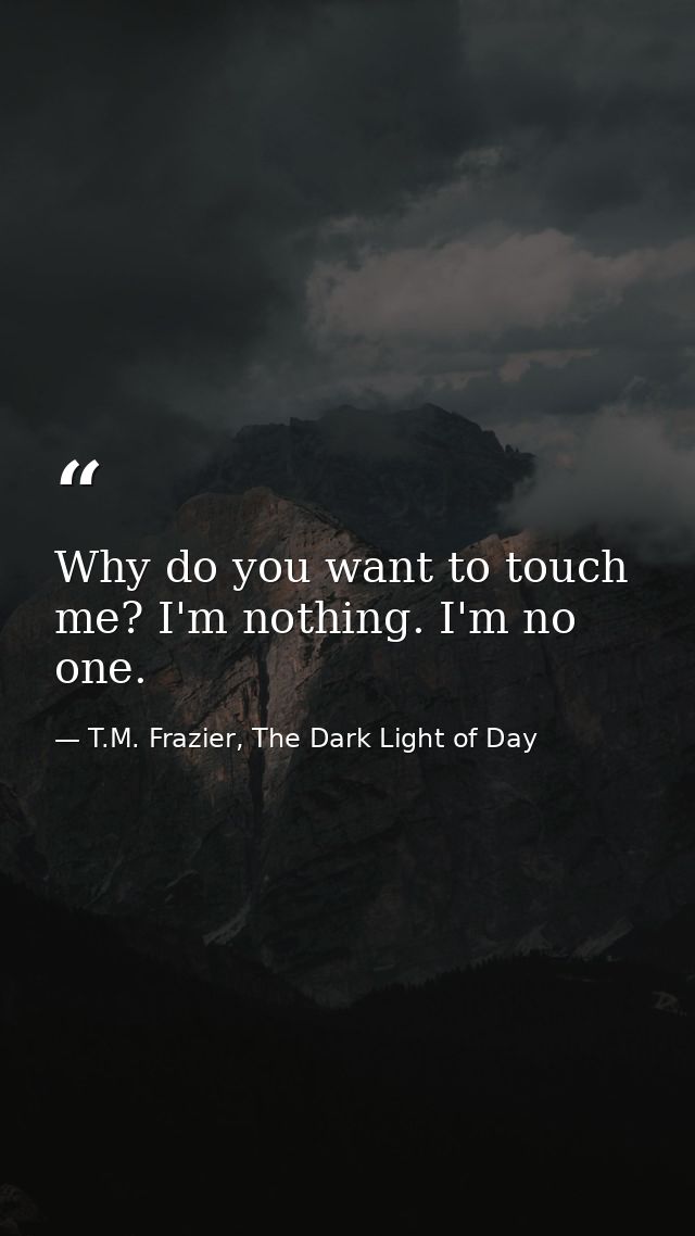 Why do you want to touch me? I'm nothing. I'm no one. — T.M. Frazier, The Dark Light of Day