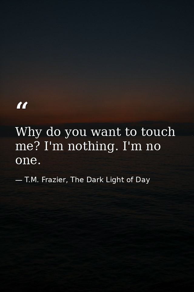 Why do you want to touch me? I'm nothing. I'm no one. — T.M. Frazier, The Dark Light of Day