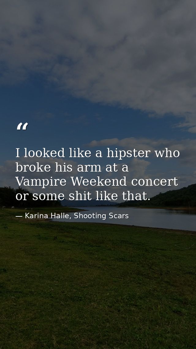 I looked like a hipster who broke his arm at a Vampire Weekend concert or some shit like that. — Karina Halle, Shooting Scars