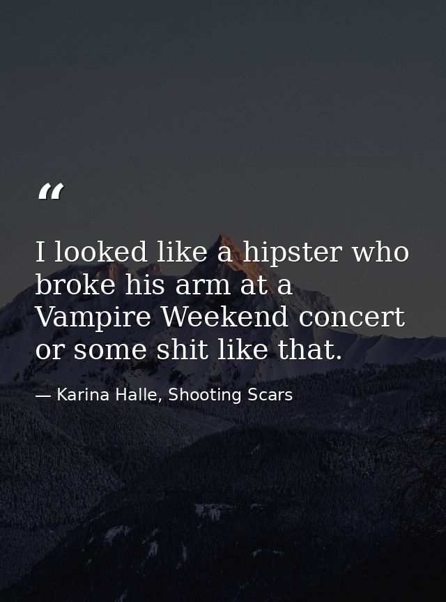 I looked like a hipster who broke his arm at a Vampire Weekend concert or some shit like that. — Karina Halle, Shooting Scars