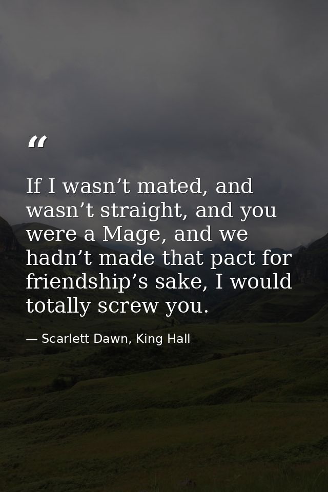 If I wasn’t mated, and wasn’t straight, and you were a Mage, and we hadn’t made that pact for friendship’s sake, I would — Scarlett Dawn, King Hall