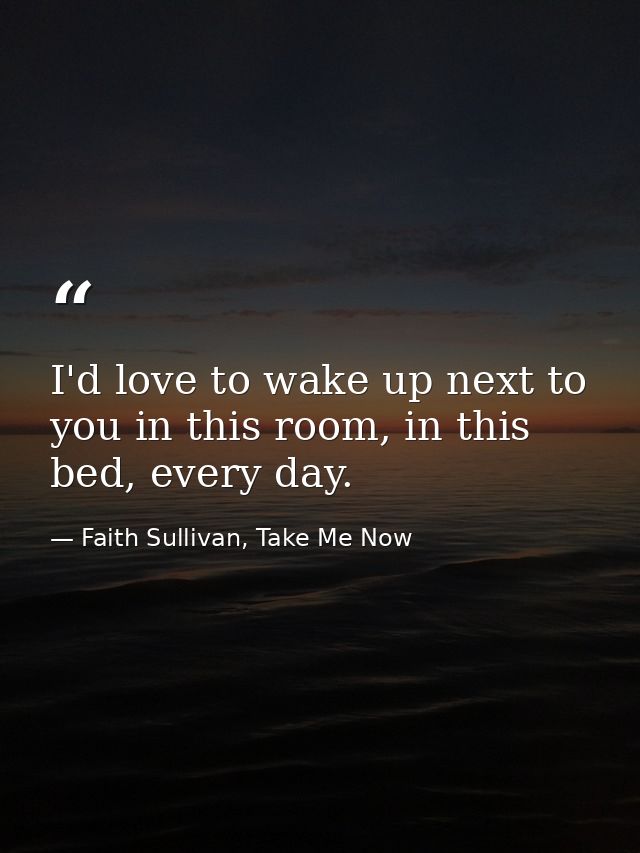I'd love to wake up next to you in this room, in this bed, every day. — Faith Sullivan, Take Me Now