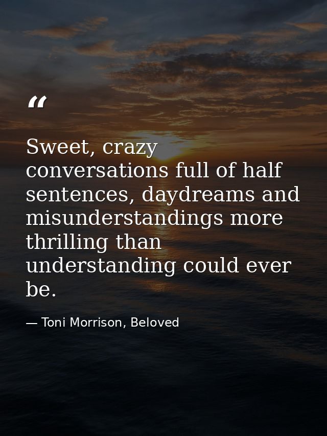 Sweet, crazy conversations full of half sentences, daydreams and misunderstandings more thrilling than understanding cou — Toni Morrison, Beloved