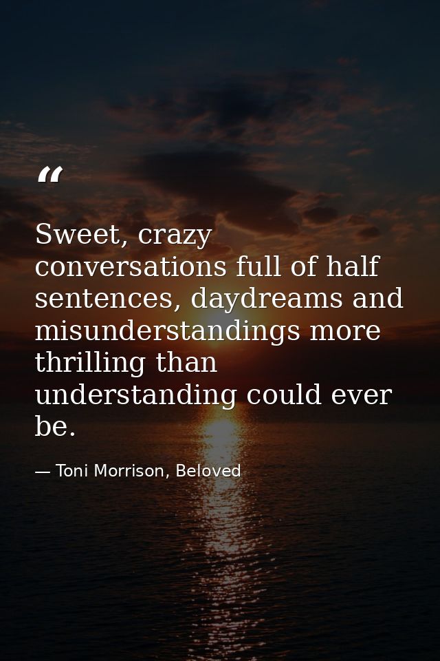 Sweet, crazy conversations full of half sentences, daydreams and misunderstandings more thrilling than understanding cou — Toni Morrison, Beloved