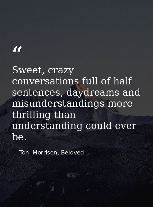 Sweet, crazy conversations full of half sentences, daydreams and misunderstandings more thrilling than understanding cou — Toni Morrison, Beloved
