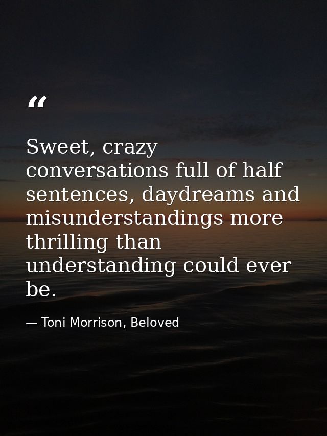 Sweet, crazy conversations full of half sentences, daydreams and misunderstandings more thrilling than understanding cou — Toni Morrison, Beloved