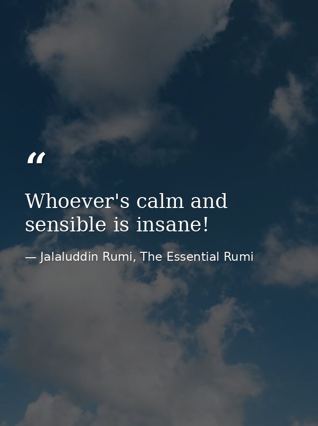 Whoever's calm and sensible is insane! — Jalaluddin Rumi, The Essential Rumi