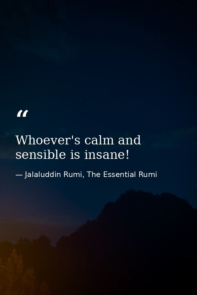 Whoever's calm and sensible is insane! — Jalaluddin Rumi, The Essential Rumi