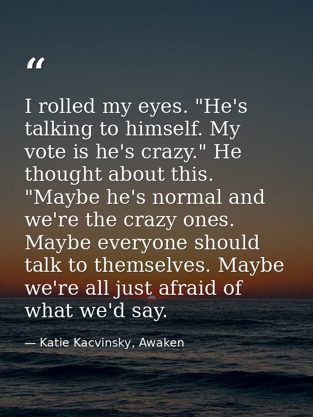 I rolled my eyes. "He's talking to himself. My vote is he's crazy." He thought about this. "Maybe he's normal and we're  — Katie Kacvinsky, Awaken