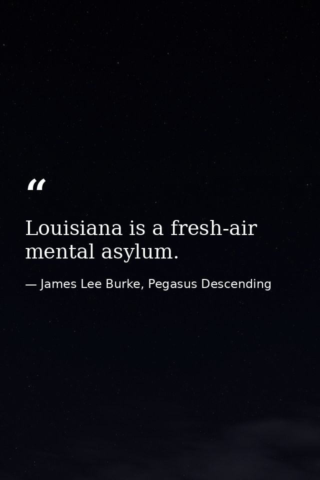 Louisiana is a fresh-air mental asylum. — James Lee Burke, Pegasus Descending