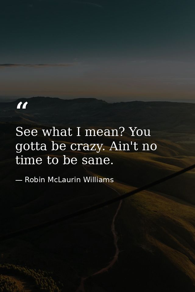 See what I mean? You gotta be crazy. Ain't no time to be sane. — Robin McLaurin Williams