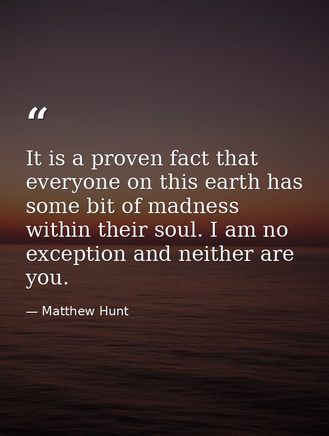 It is a proven fact that everyone on this earth has some bit of madness within their soul. I am no exception and neither — Matthew Hunt