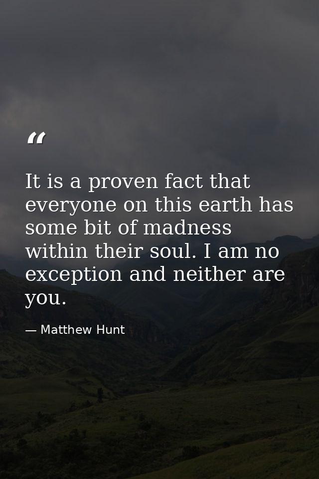 It is a proven fact that everyone on this earth has some bit of madness within their soul. I am no exception and neither — Matthew Hunt