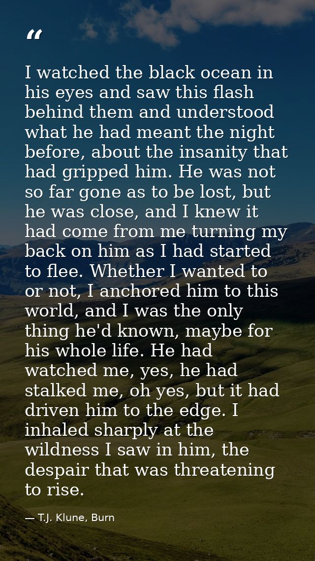 I watched the black ocean in his eyes and saw this flash behind them and understood what he had meant the night before,  — T.J. Klune, Burn