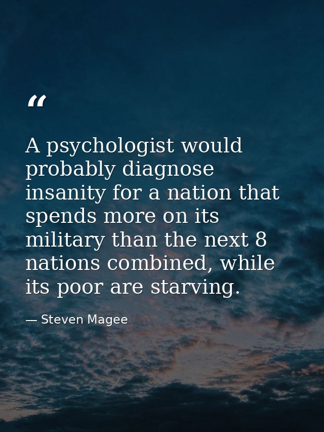 A psychologist would probably diagnose insanity for a nation that spends more on its military than the next 8 nations co — Steven Magee