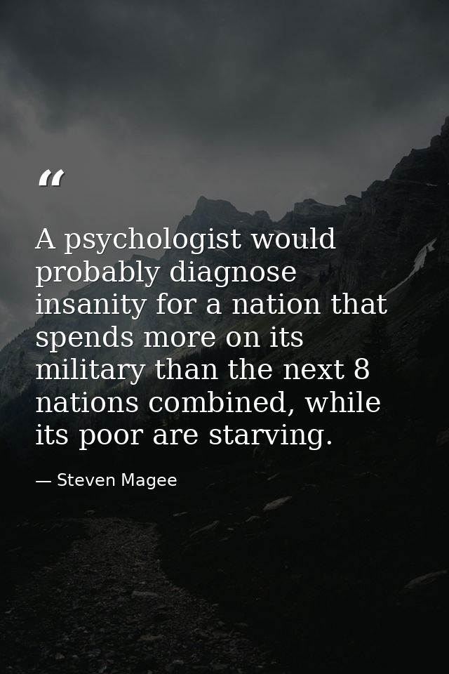 A psychologist would probably diagnose insanity for a nation that spends more on its military than the next 8 nations co — Steven Magee