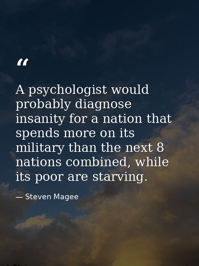 A psychologist would probably diagnose insanity for a nation that spends more on its military than the next 8 nations co — Steven Magee