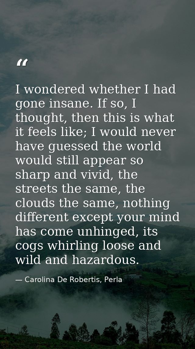I wondered whether I had gone insane. If so, I thought, then this is what it feels like; I would never have guessed the  — Carolina De Robertis, Perla
