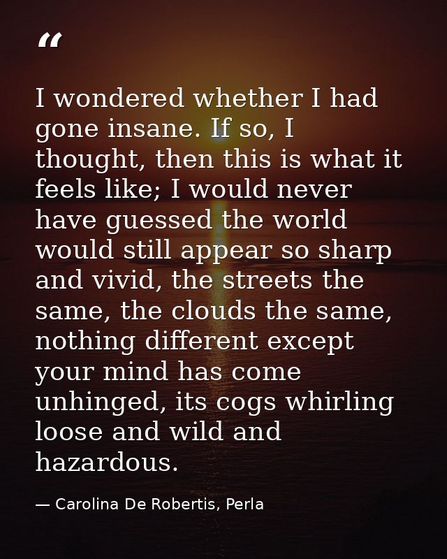 I wondered whether I had gone insane. If so, I thought, then this is what it feels like; I would never have guessed the  — Carolina De Robertis, Perla