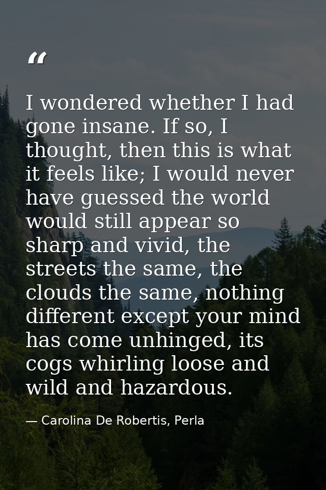 I wondered whether I had gone insane. If so, I thought, then this is what it feels like; I would never have guessed the  — Carolina De Robertis, Perla