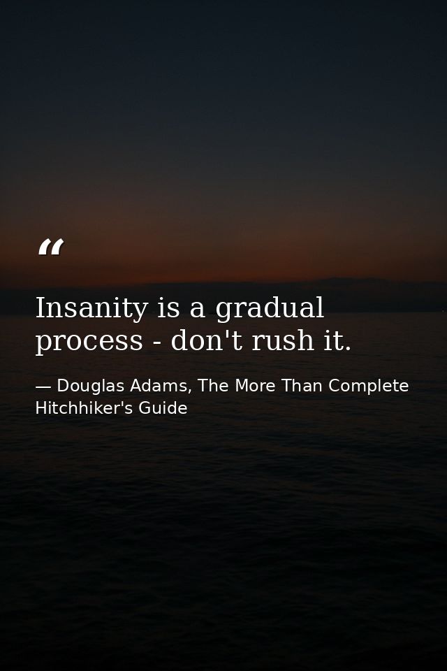 Insanity is a gradual process - don't rush it. — Douglas Adams, The More Than Complete Hitchhiker's Guide