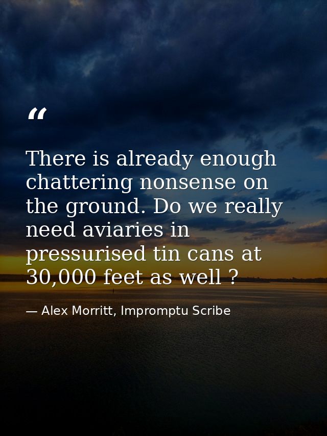 There is already enough chattering nonsense on the ground. Do we really need aviaries in pressurised tin cans at 30,000  — Alex Morritt, Impromptu Scribe