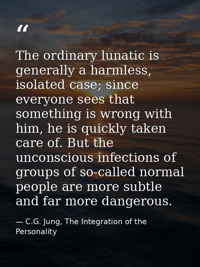 The ordinary lunatic is generally a harmless, isolated case; since everyone sees that something is wrong with him, he is — C.G. Jung, The Integration of the Personality