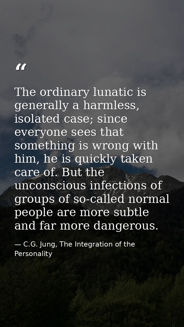The ordinary lunatic is generally a harmless, isolated case; since everyone sees that something is wrong with him, he is — C.G. Jung, The Integration of the Personality