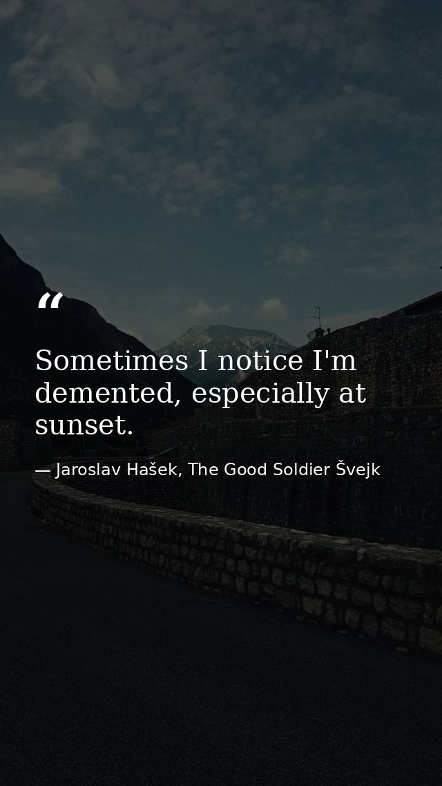 Sometimes I notice I'm demented, especially at sunset. — Jaroslav Hašek, The Good Soldier Švejk