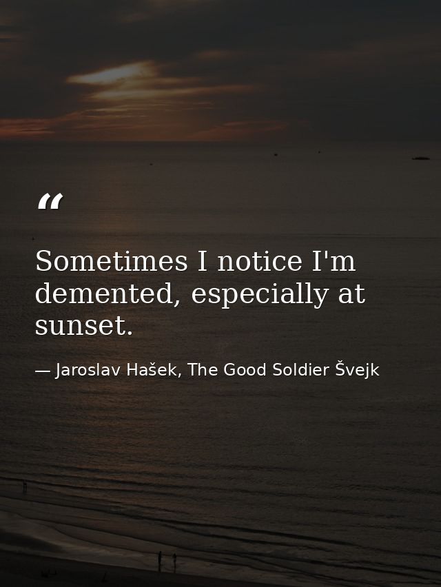 Sometimes I notice I'm demented, especially at sunset. — Jaroslav Hašek, The Good Soldier Švejk