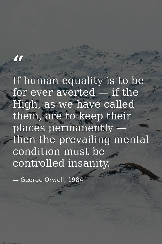 If human equality is to be for ever averted — if the High, as we have called them, are to keep their places permanently  — George Orwell, 1984