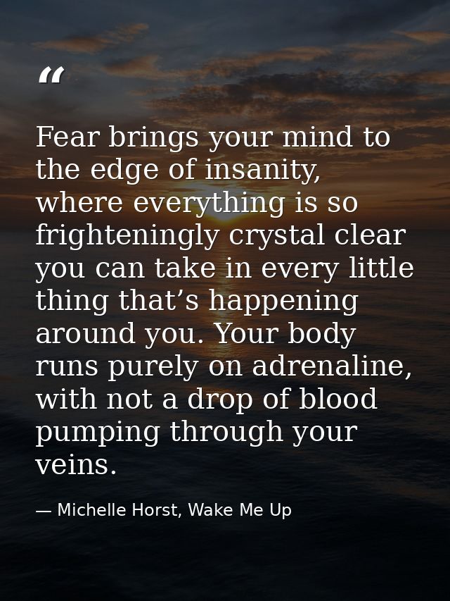 Fear brings your mind to the edge of insanity, where everything is so frighteningly crystal clear you can take in every  — Michelle Horst, Wake Me Up