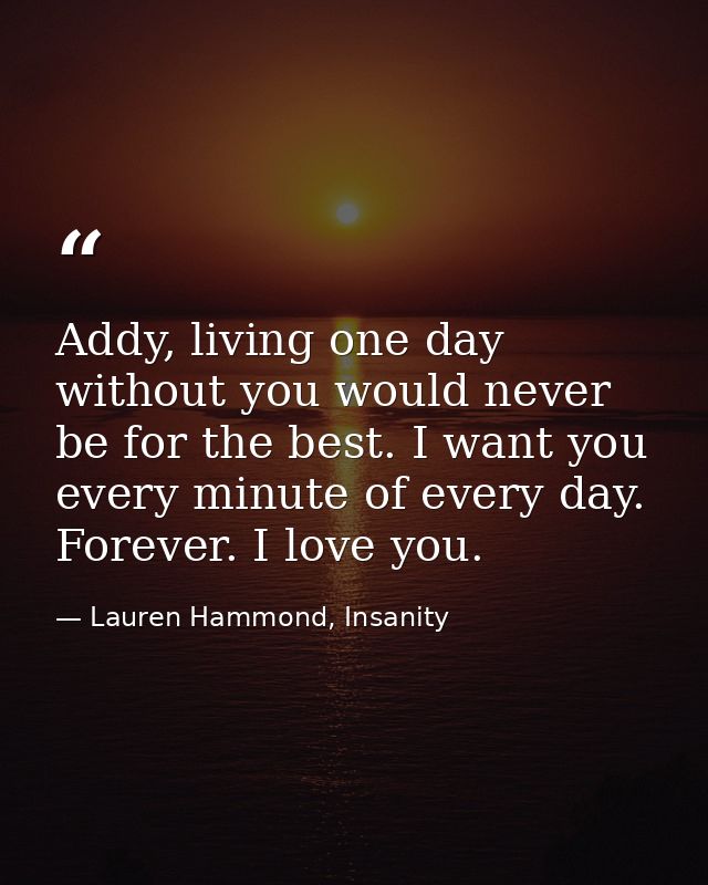Addy, living one day without you would never be for the best. I want you every minute of every day. Forever. I love you. — Lauren Hammond, Insanity