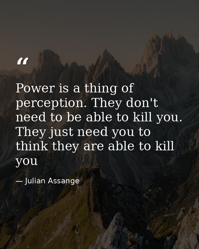 Power is a thing of perception. They don't need to be able to kill you. They just need you to think they are able to kil — Julian Assange