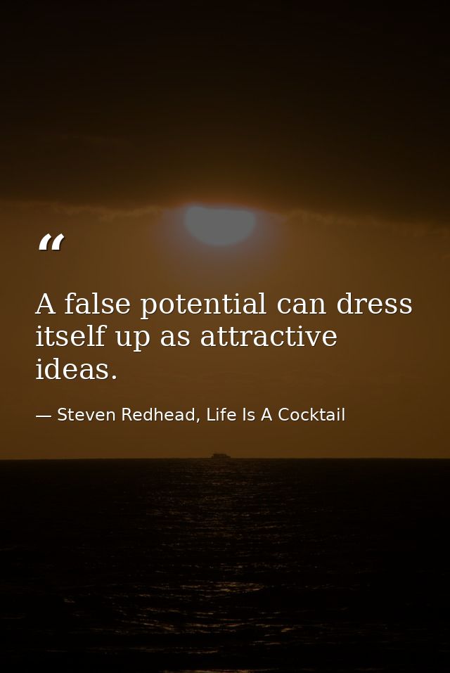 A false potential can dress itself up as attractive ideas. — Steven Redhead, Life Is A Cocktail