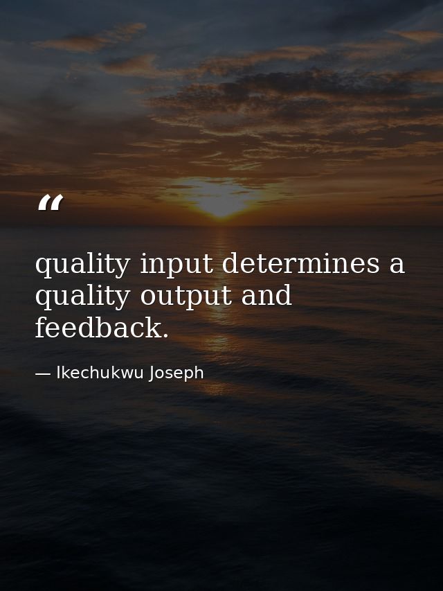 quality input determines a quality output and feedback. — Ikechukwu Joseph