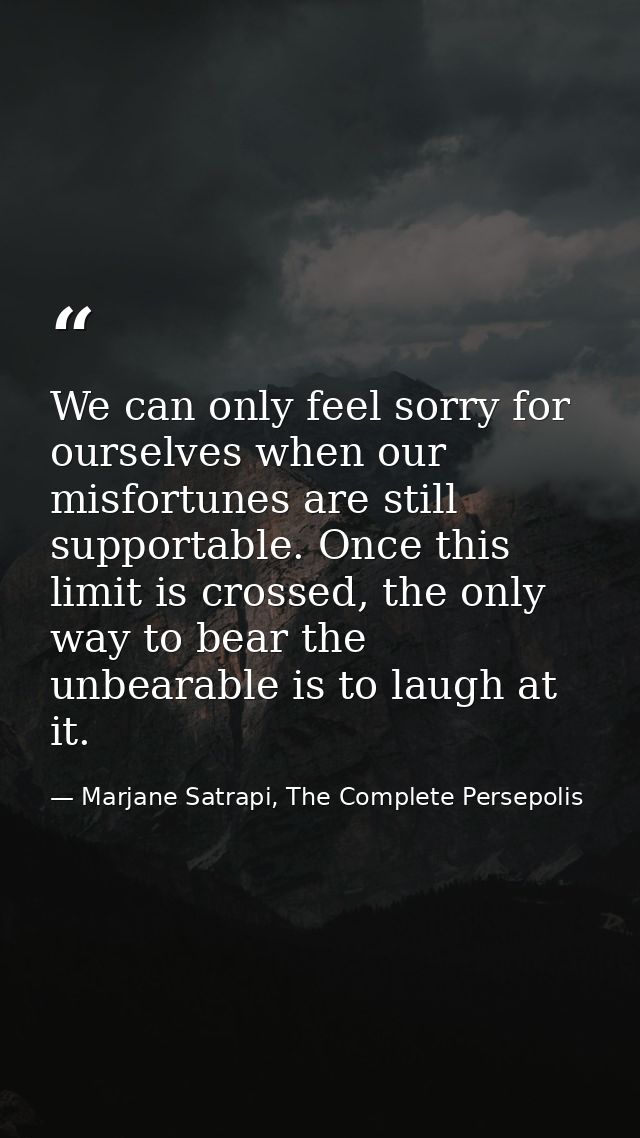 We can only feel sorry for ourselves when our misfortunes are still supportable. Once this limit is crossed, the only wa — Marjane Satrapi, The Complete Persepolis