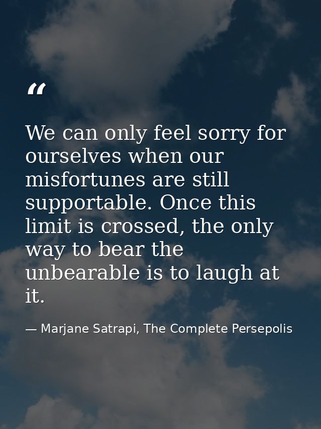 We can only feel sorry for ourselves when our misfortunes are still supportable. Once this limit is crossed, the only wa — Marjane Satrapi, The Complete Persepolis