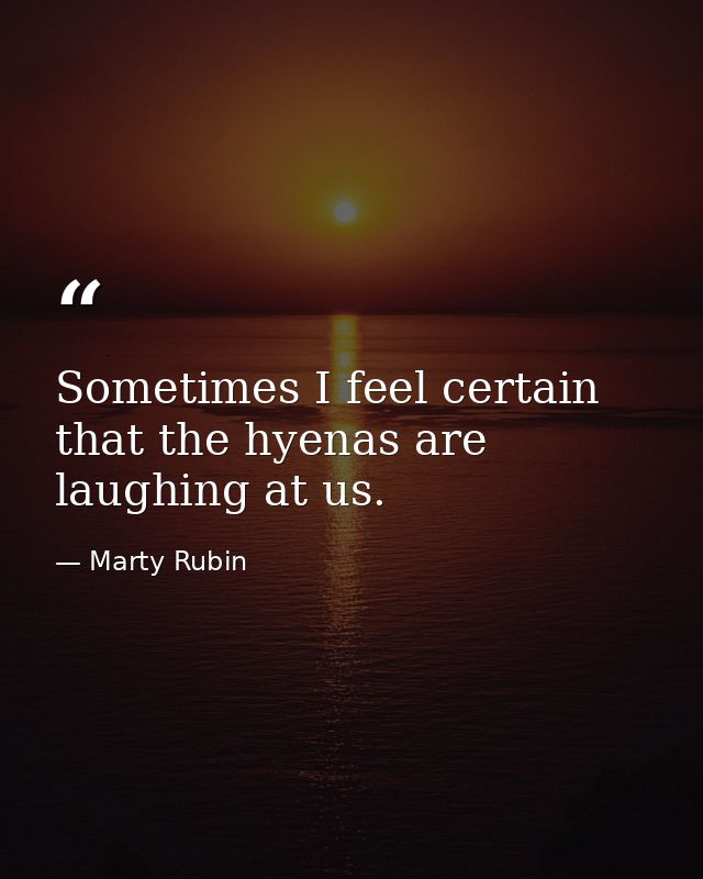 Sometimes I feel certain that the hyenas are laughing at us. — Marty Rubin