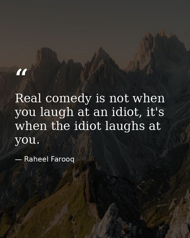 Real comedy is not when you laugh at an idiot, it's when the idiot laughs at you. — Raheel Farooq