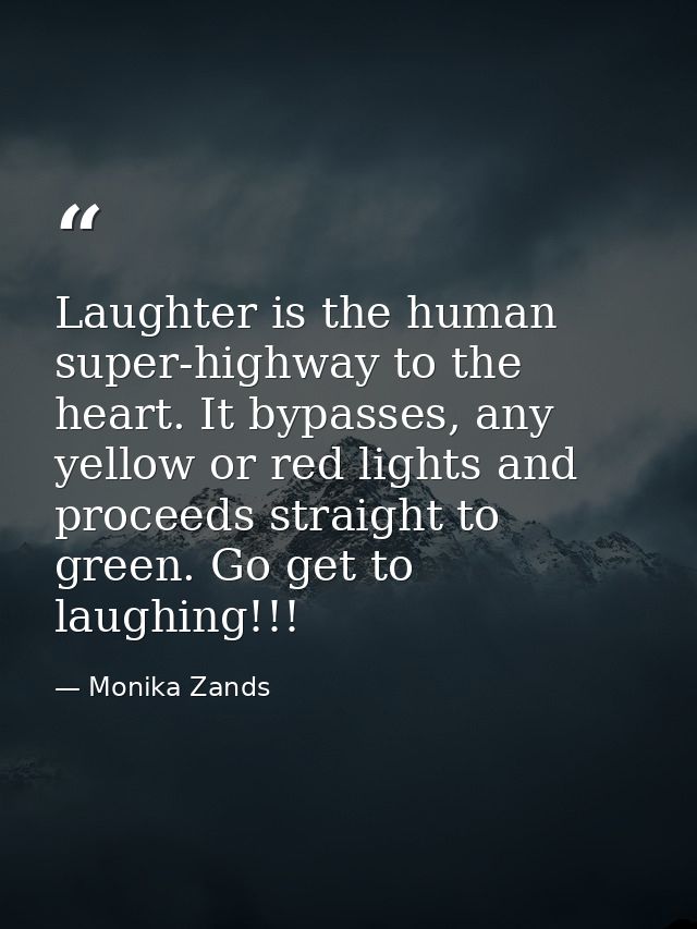 Laughter is the human super-highway to the heart. It bypasses, any yellow or red lights and proceeds straight to green.  — Monika Zands