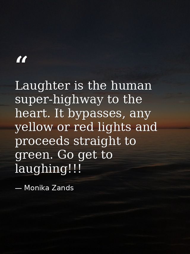 Laughter is the human super-highway to the heart. It bypasses, any yellow or red lights and proceeds straight to green.  — Monika Zands