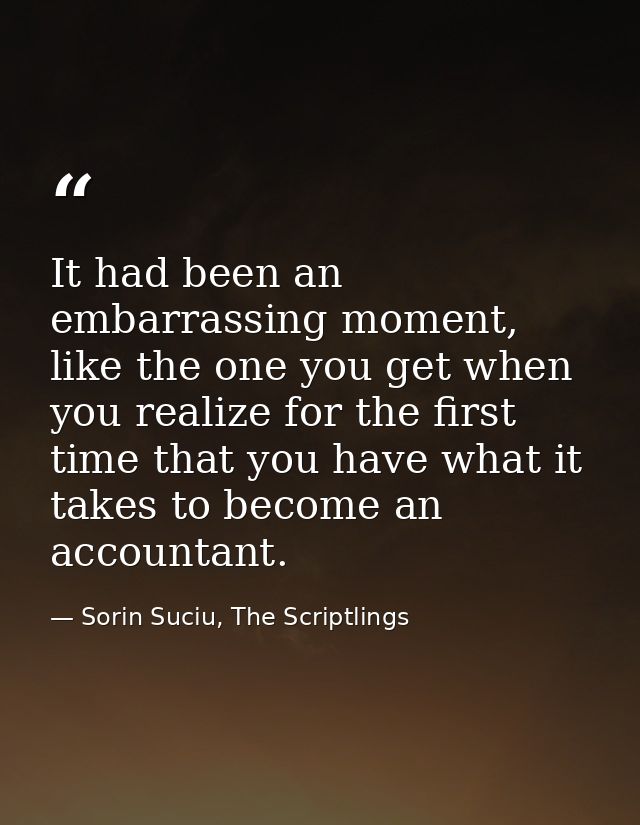 It had been an embarrassing moment, like the one you get when you realize for the first time that you have what it takes — Sorin Suciu, The Scriptlings