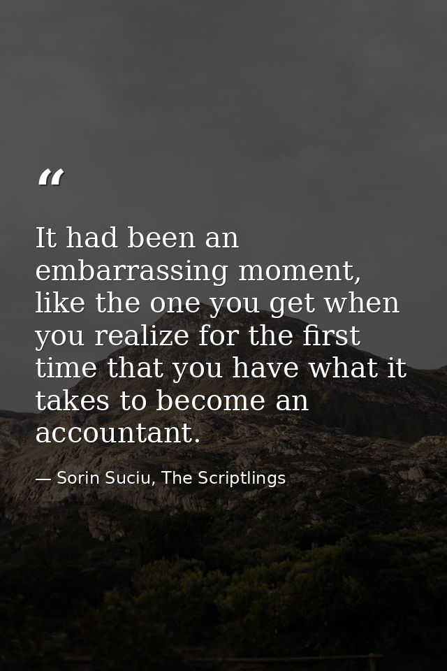 It had been an embarrassing moment, like the one you get when you realize for the first time that you have what it takes — Sorin Suciu, The Scriptlings