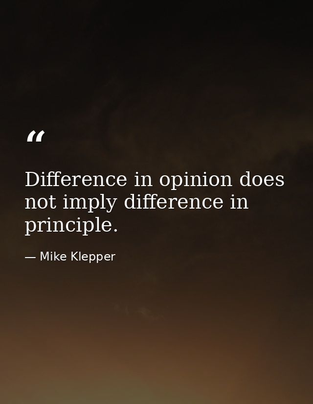 Difference in opinion does not imply difference in principle. — Mike Klepper